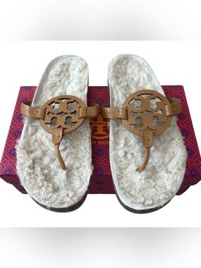 Tory Burch Miller Cloud Shearling Sandals 11 Caramel